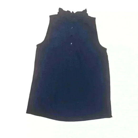 J.Crew Women’s Ruffle Neck Button Front Sleeveless Top Navy Blue Size 0 - Picture 2 of 5